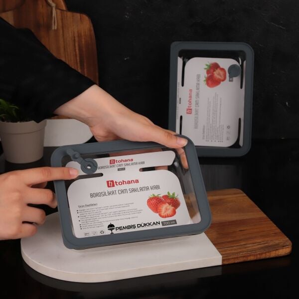1 Adet Gri Basık 700ml Silikon Vakumlu, Cam Saklama Kabı (Thn 83360)