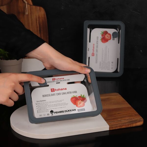 1 Adet Gri Basık 700ml Silikon Vakumlu, Cam Saklama Kabı (Thn 83360)