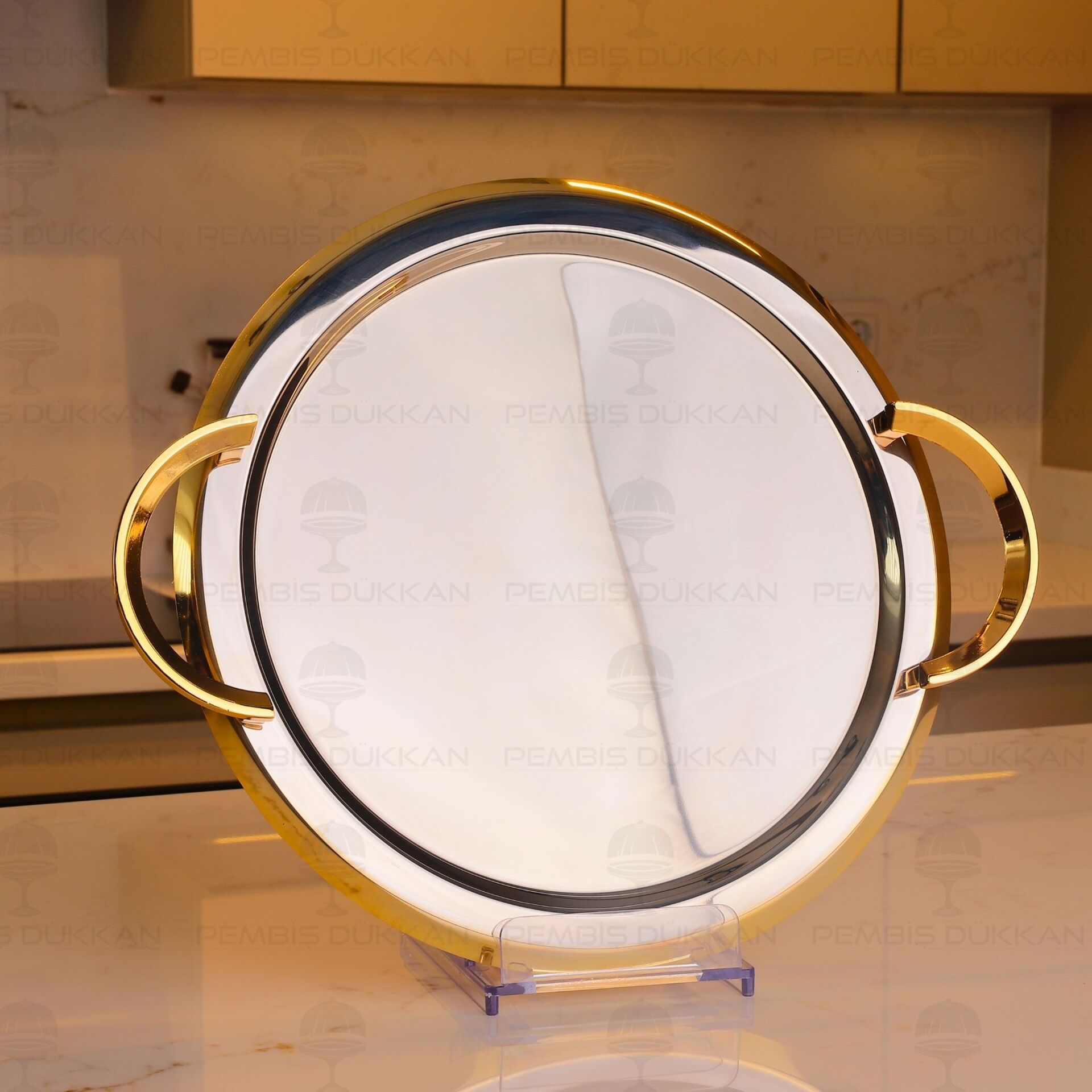 TİAMO CELİNE GOLD YUVARLAK ÇELİK KAHVE TEPSİ