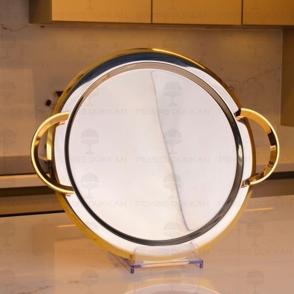 TİAMO CELİNE GOLD YUVARLAK ÇELİK KAHVE TEPSİ