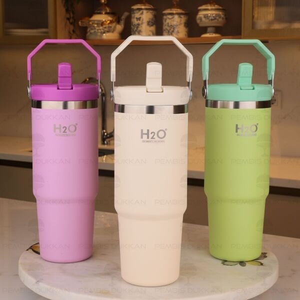 1 ADET H2O 900ML PİPETLİ TERMOS & MATARA  (2060304) (RENK SEÇİNİZ)