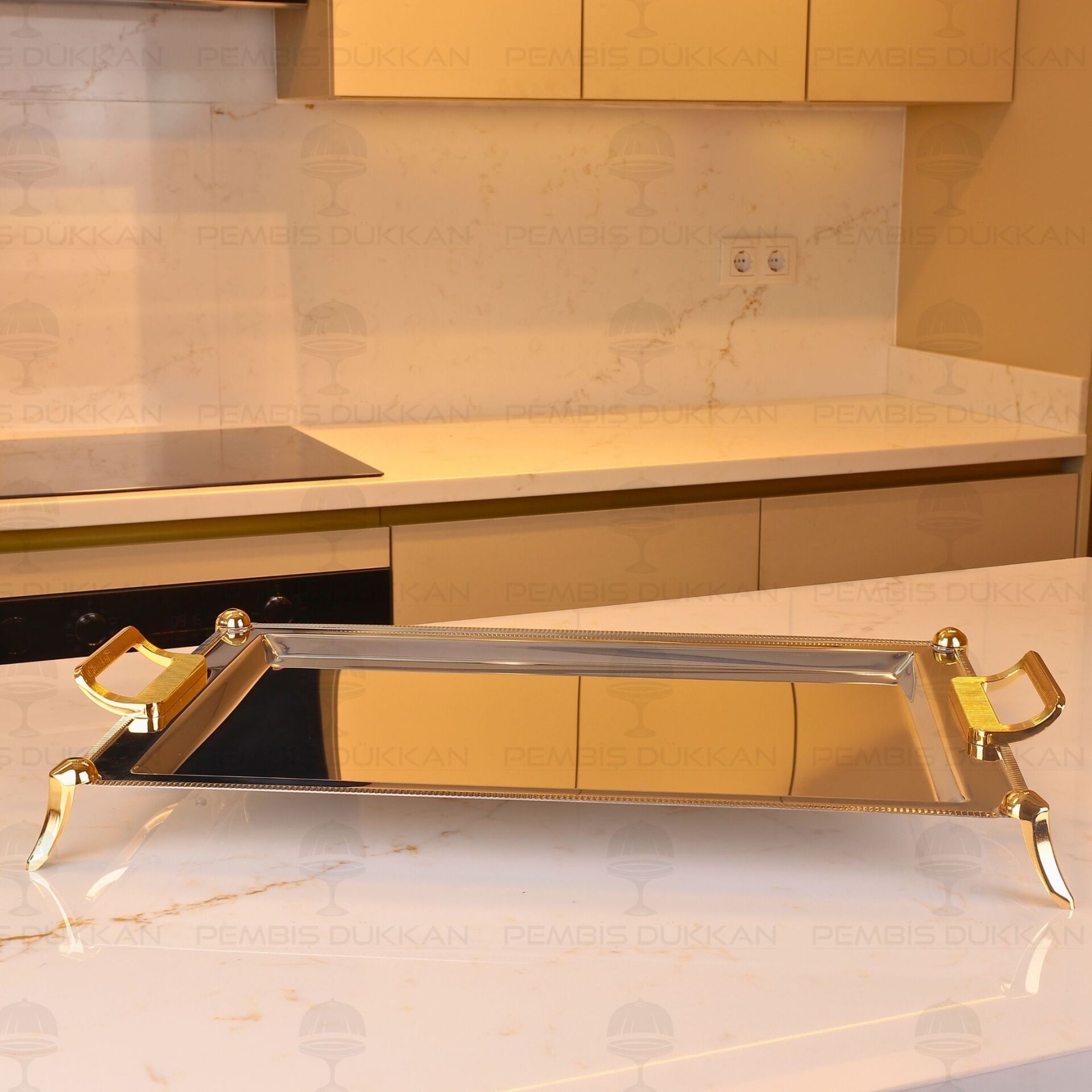 TİAMO MİOS GOLD AYAKLI ÇELİK ÇAY TEPSİ