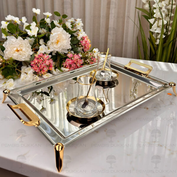 Tiamo Mios Gold Ayaklı Çelik Çay Tepsi