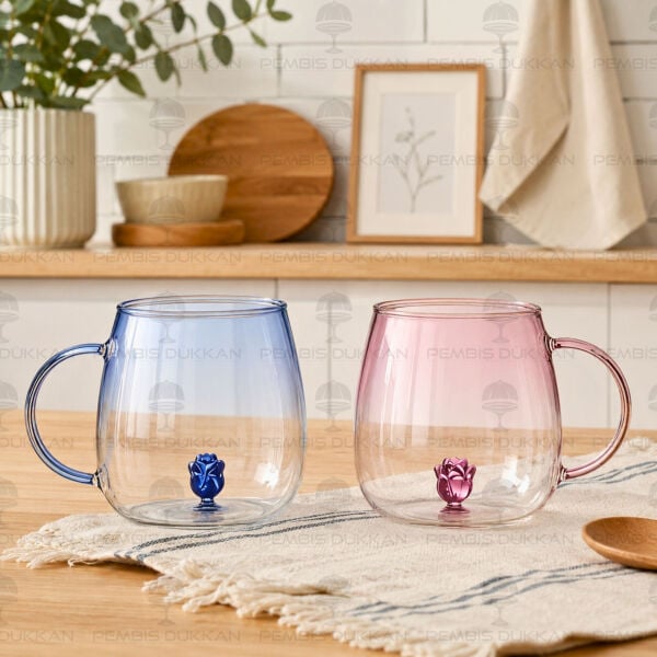 2li Gül Figürlü Rudi Cam Kupa 400ml (1j54)