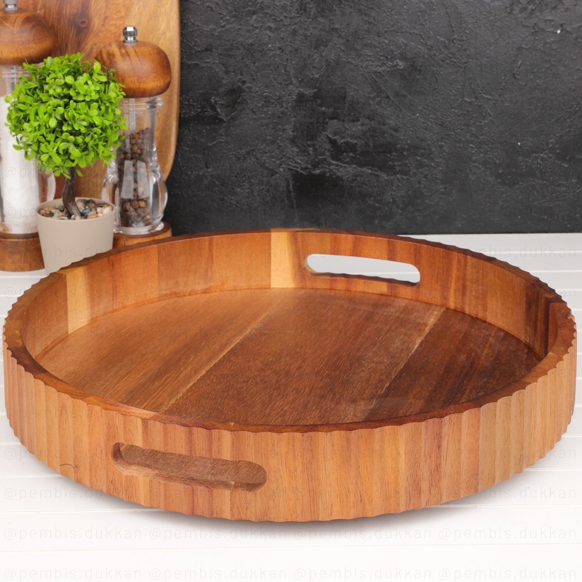 AKASYA 35 CM YUVARLAK KENAR TIRTIKLI TEPSİ (7B146)