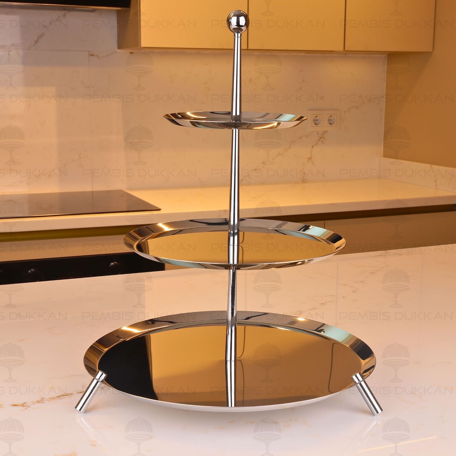 TİAMO  LARGE SADE AYAKLI 3 KATLI SUNUMLUK