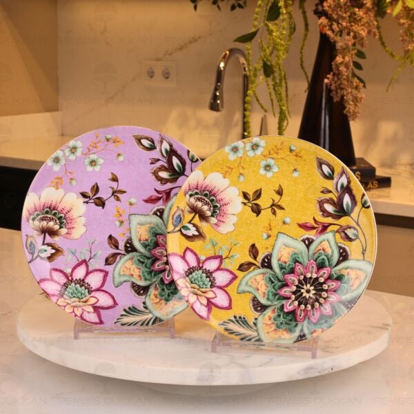 Peony 2li Sarı Lila Tatlı Tabağı 20cm