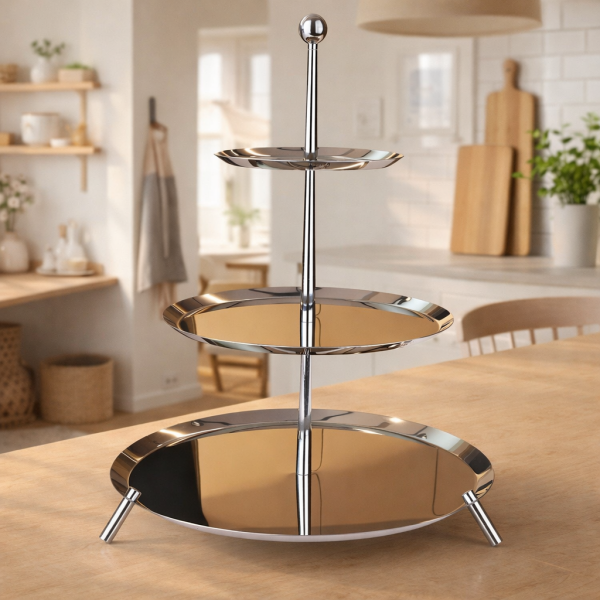 TİAMO  LARGE SADE AYAKLI 3 KATLI SUNUMLUK