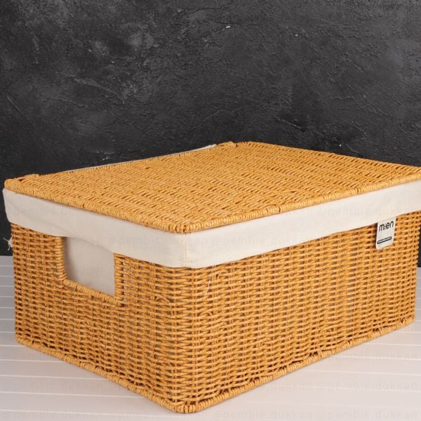 3LÜ RATTAN DİKDÖRTGEN BEZLİ KAPAKLI SEPET
