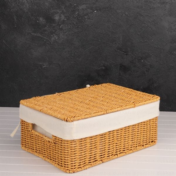 3LÜ RATTAN DİKDÖRTGEN BEZLİ KAPAKLI SEPET