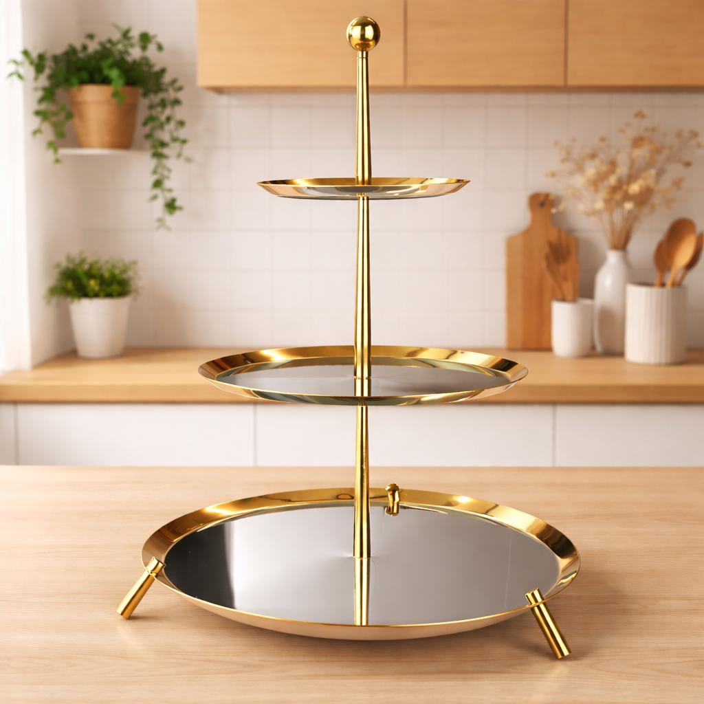 Tiamo Large Gold Ayaklı 3 Katlı Sunumluk