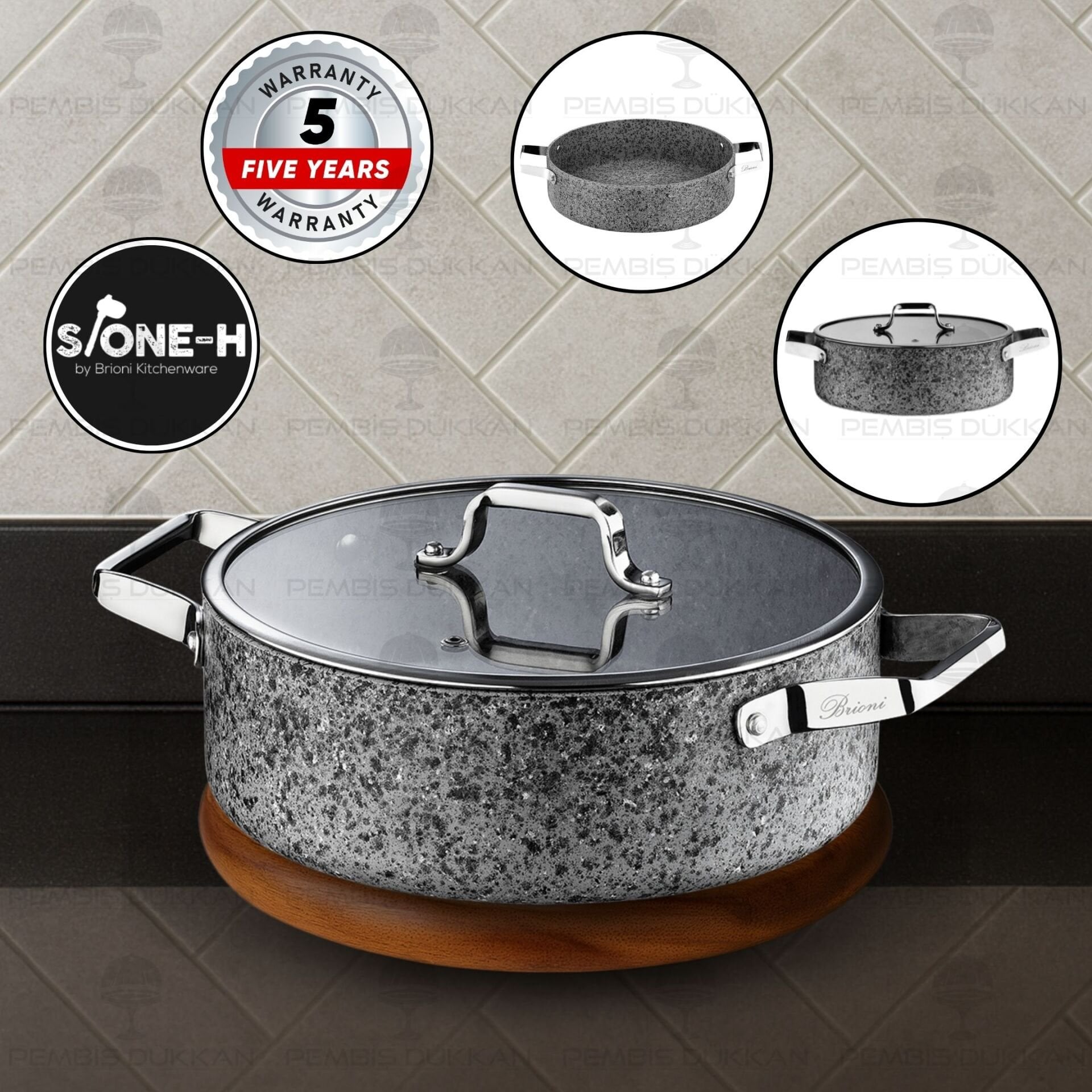 Brioni Stone-Age 32 cm Basık Tencere