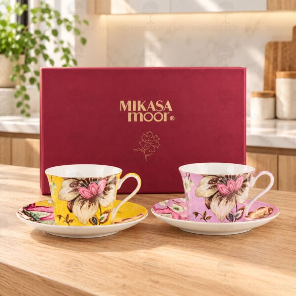 Peony Sarı Lila 2li Çay Fincan Seti