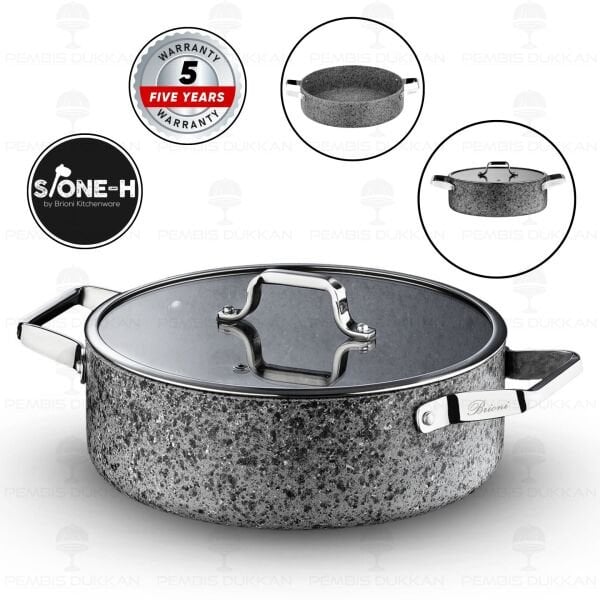 Brioni Stone-Age Gri 30 Cm Basık Tencere