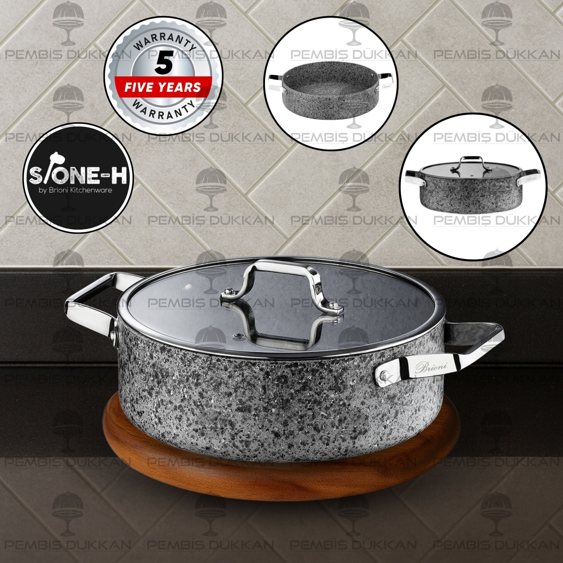 BRİONİ STONE-H 30 CM BASIK TENCERE