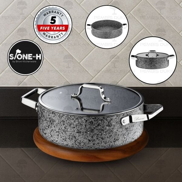 Brioni Stone-Age Gri 30 Cm Basık Tencere