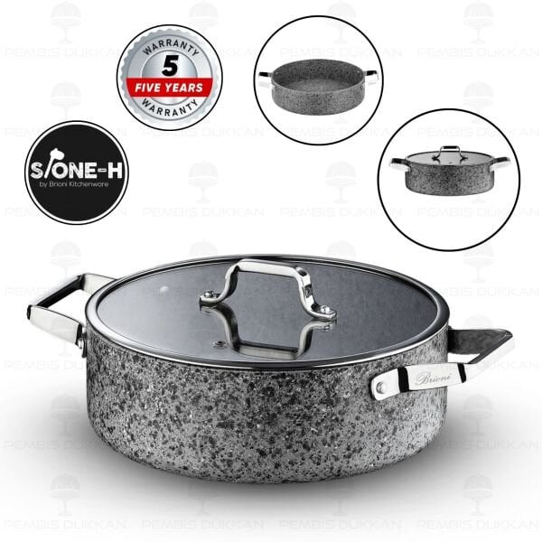 Brioni Stone-Age Gri 28 Cm Basık Tencere
