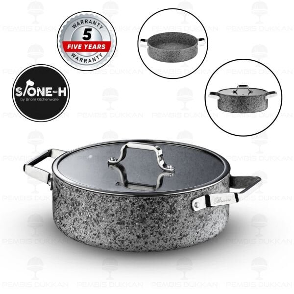 Brioni Stone-Age Gri 26 Cm Basık Tencere
