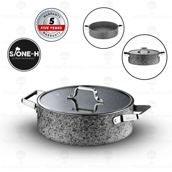 Brioni Stone-Age Gri 24 Cm Basık Tencere