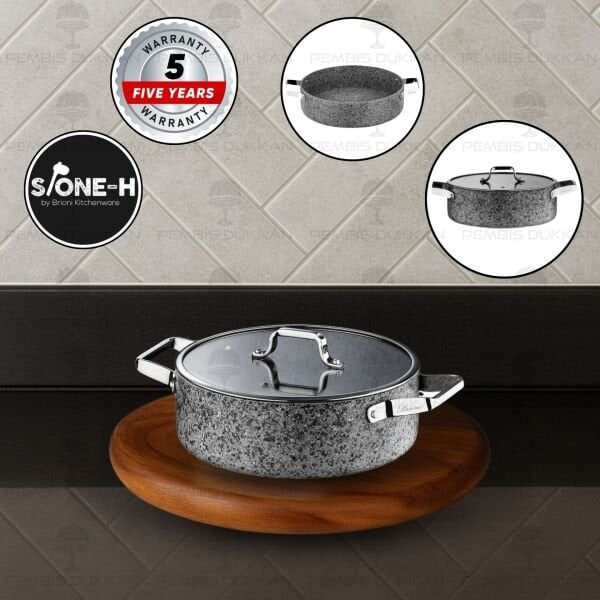 Brioni Stone-Age Gri 22 Cm Basık Tencere