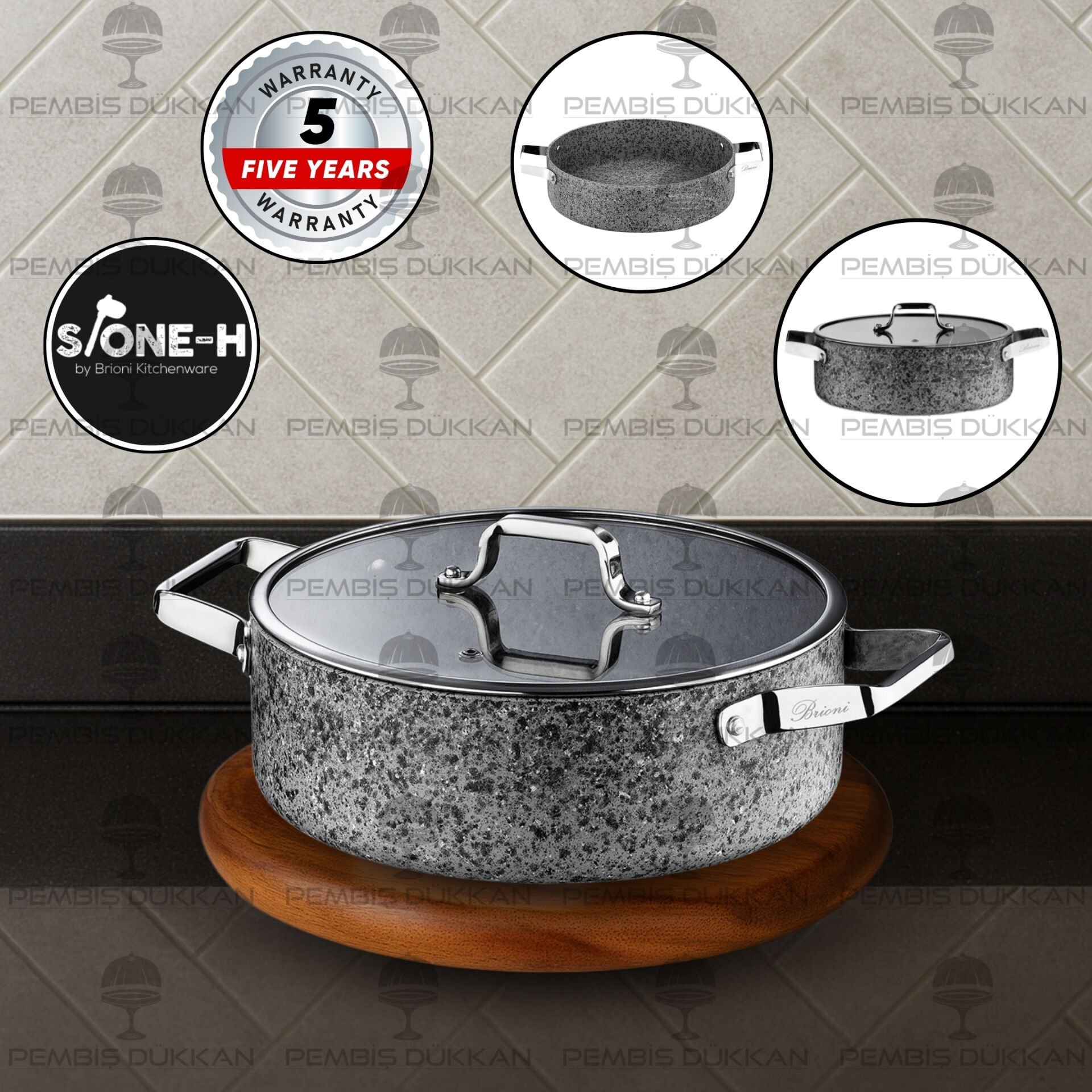 BRİONİ STONE-H 22 CM BASIK TENCERE