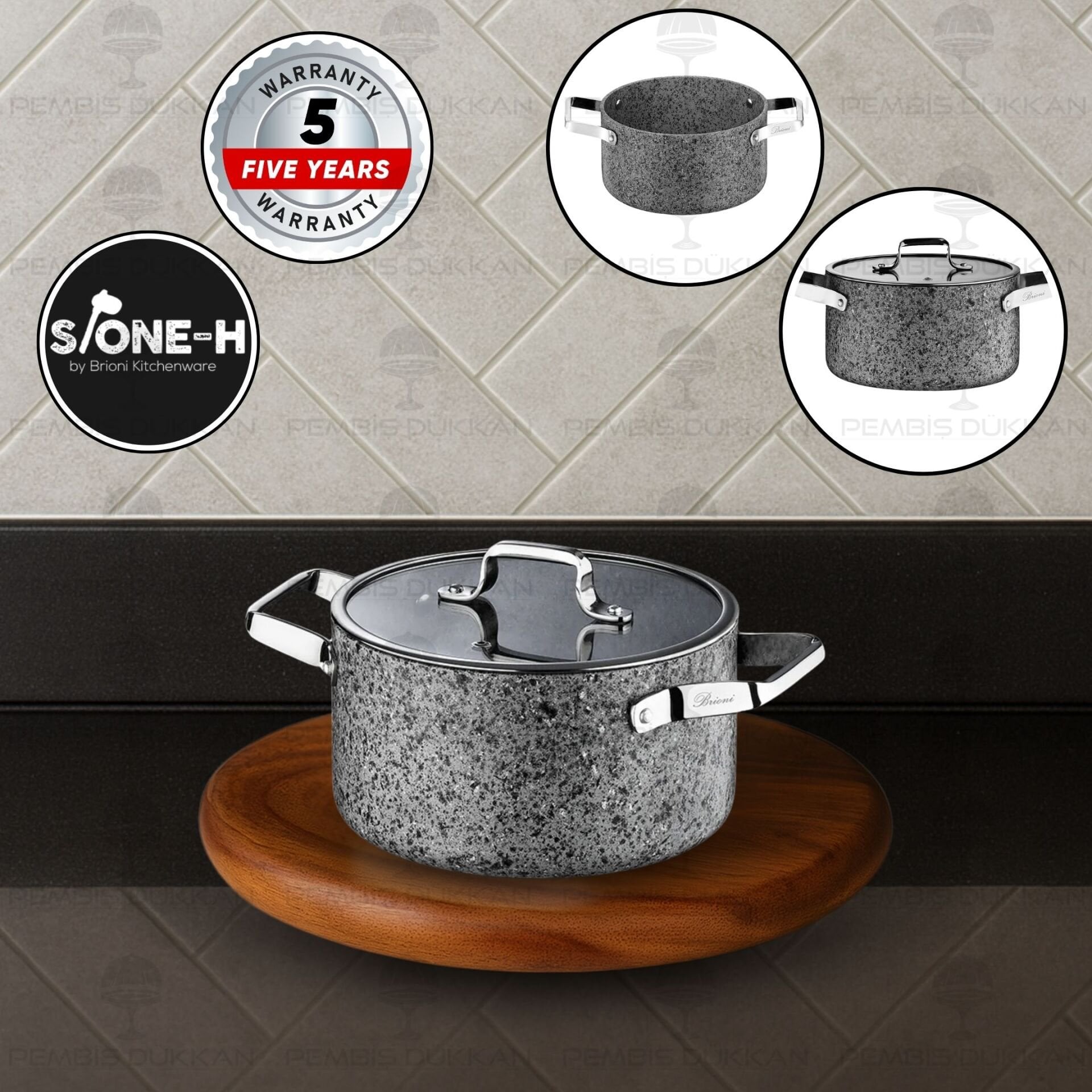 Brioni Stone-Age Gri 22 Cm Derin Tencere