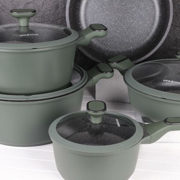 PİNK&MORE MAYA 9 PARÇA YEŞİL TENCERE SET