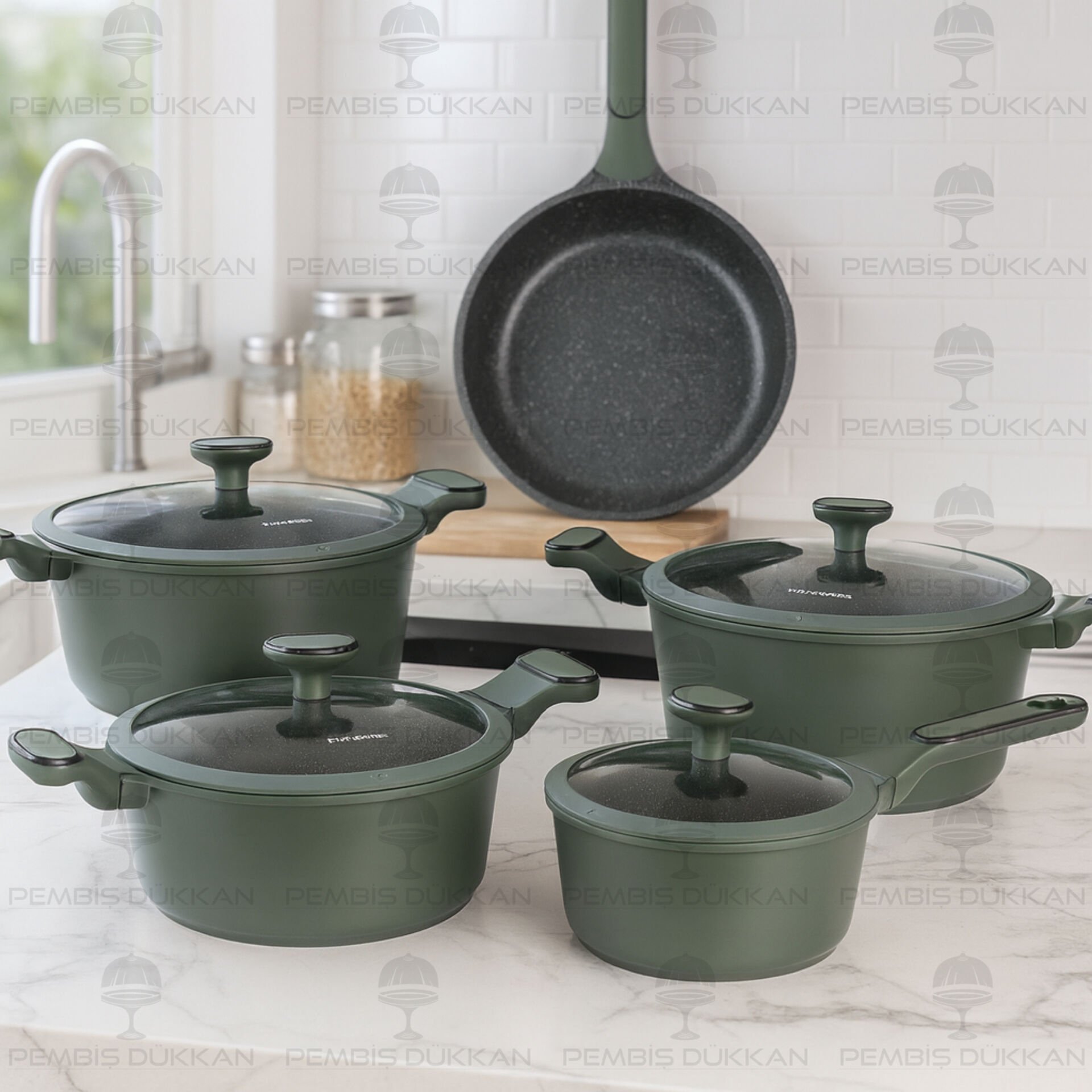 PİNK&MORE MAYA 9 PARÇA YEŞİL TENCERE SET