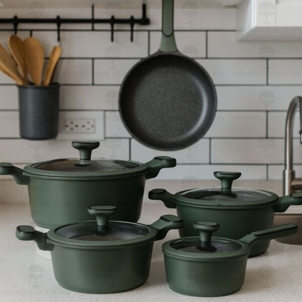 PİNK&MORE MAYA 9 PARÇA YEŞİL TENCERE SET