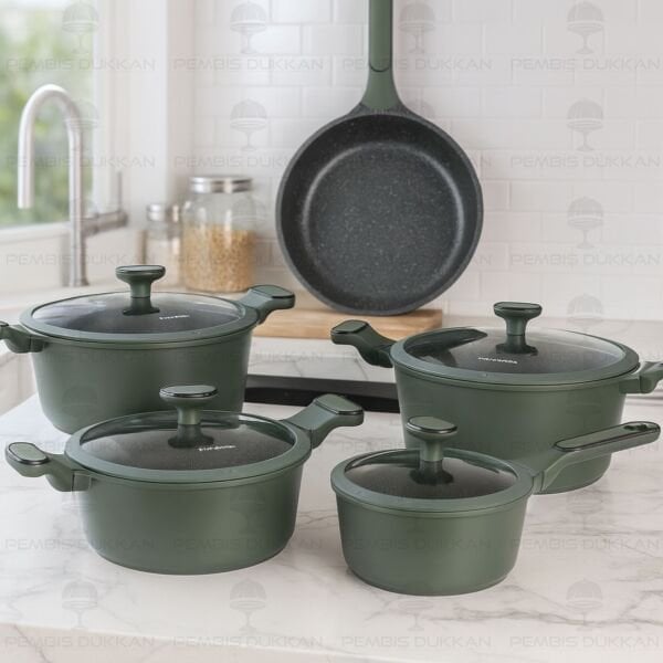 PİNK&MORE MAYA 9 PARÇA YEŞİL TENCERE SET