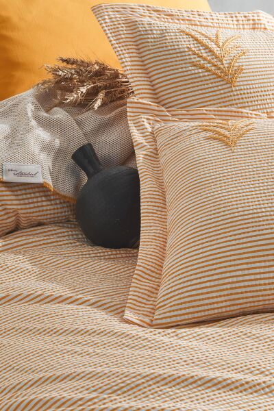 MARİBELL ÇİFT KİŞİLİK PİKELİ NEVRESİM TAKIMI - HARDAL