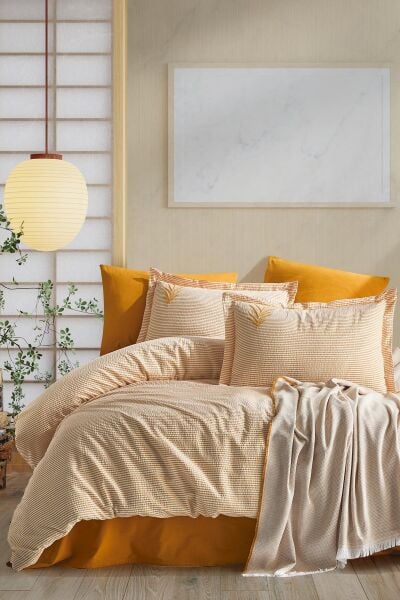 MARİBELL ÇİFT KİŞİLİK PİKELİ NEVRESİM TAKIMI - HARDAL