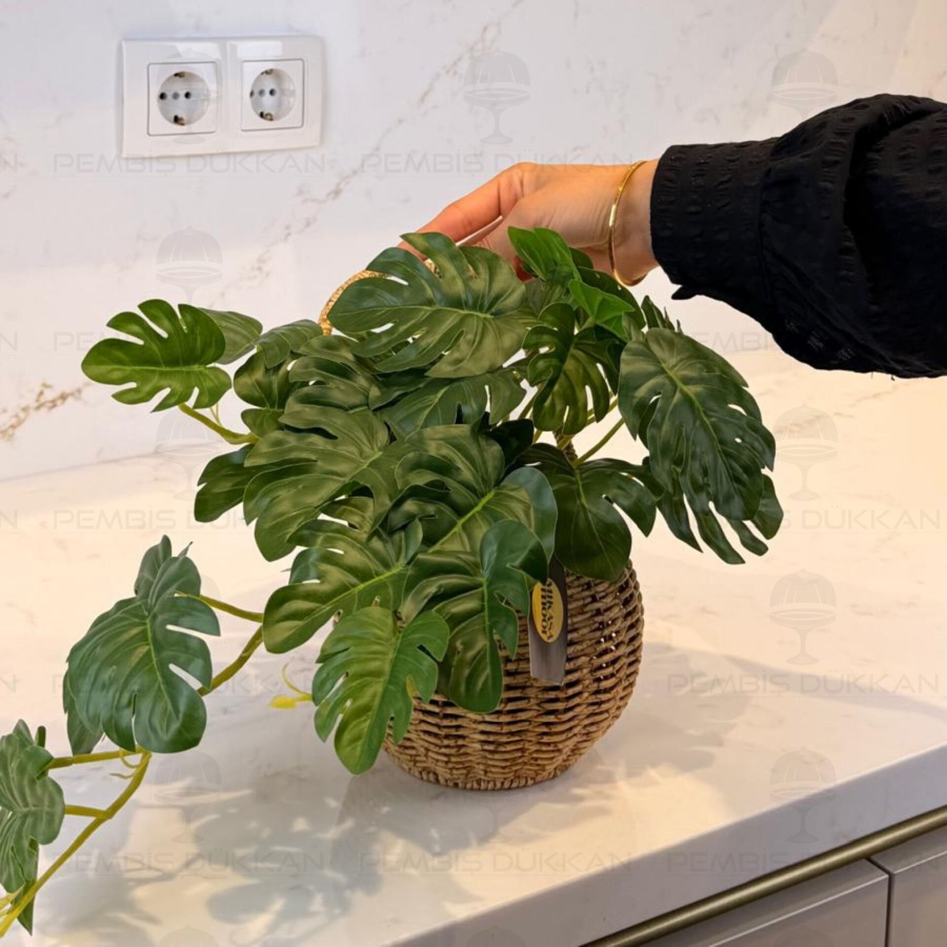 23CM KALATHEA YAPAY ÇİÇEK RATTAN KOMBİN (1570)