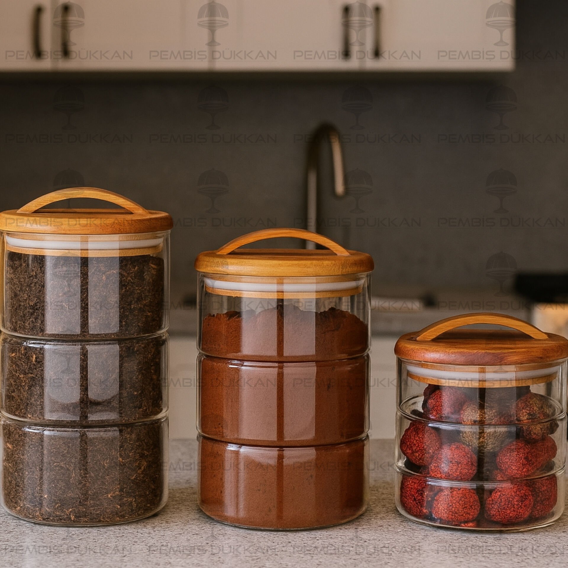 3LÜ LUVA TEZGAH ÜSTÜ KAVANOZ SET (HJ130-131-132)