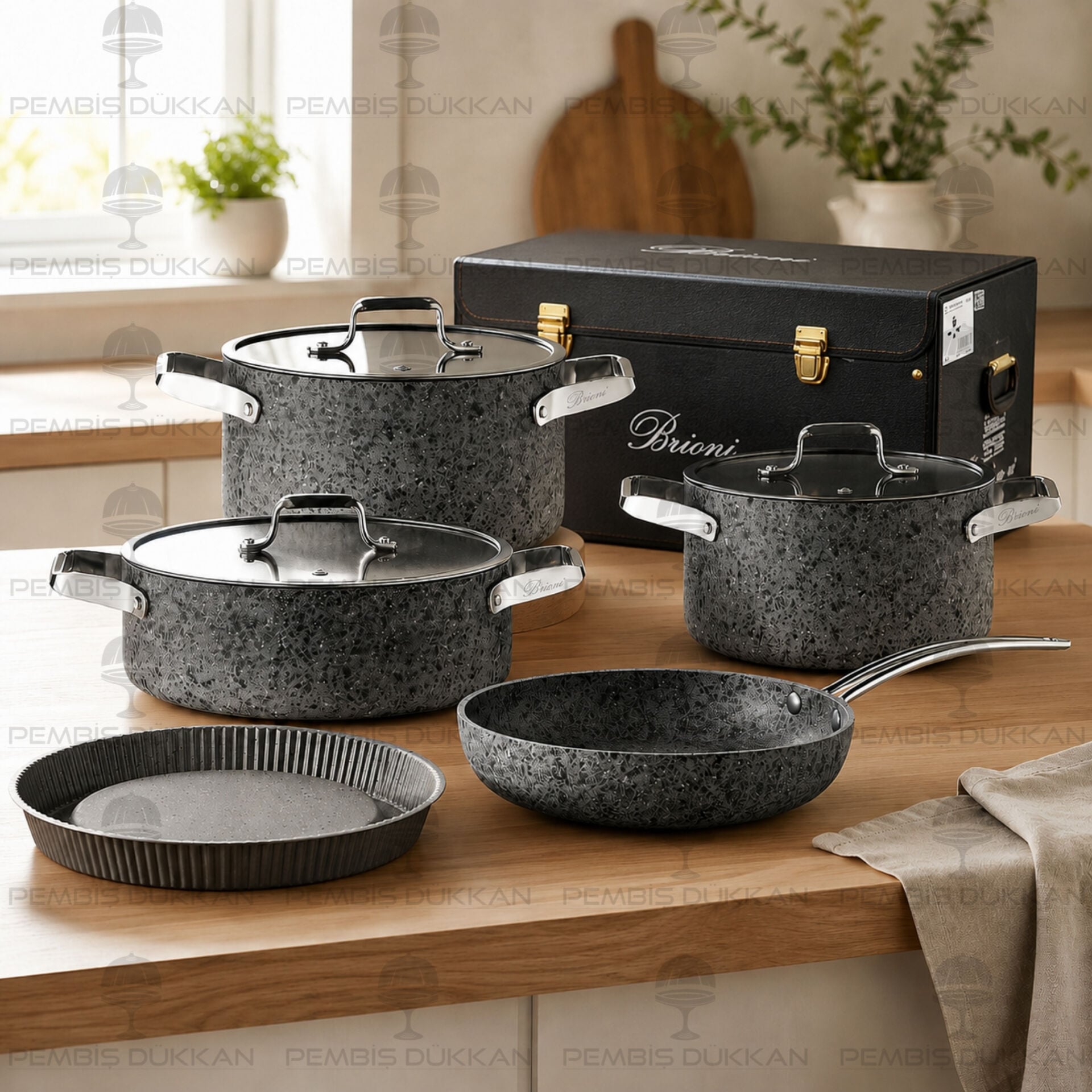 Brioni Stone-Age Gri 7 Parça Tencere Seti
