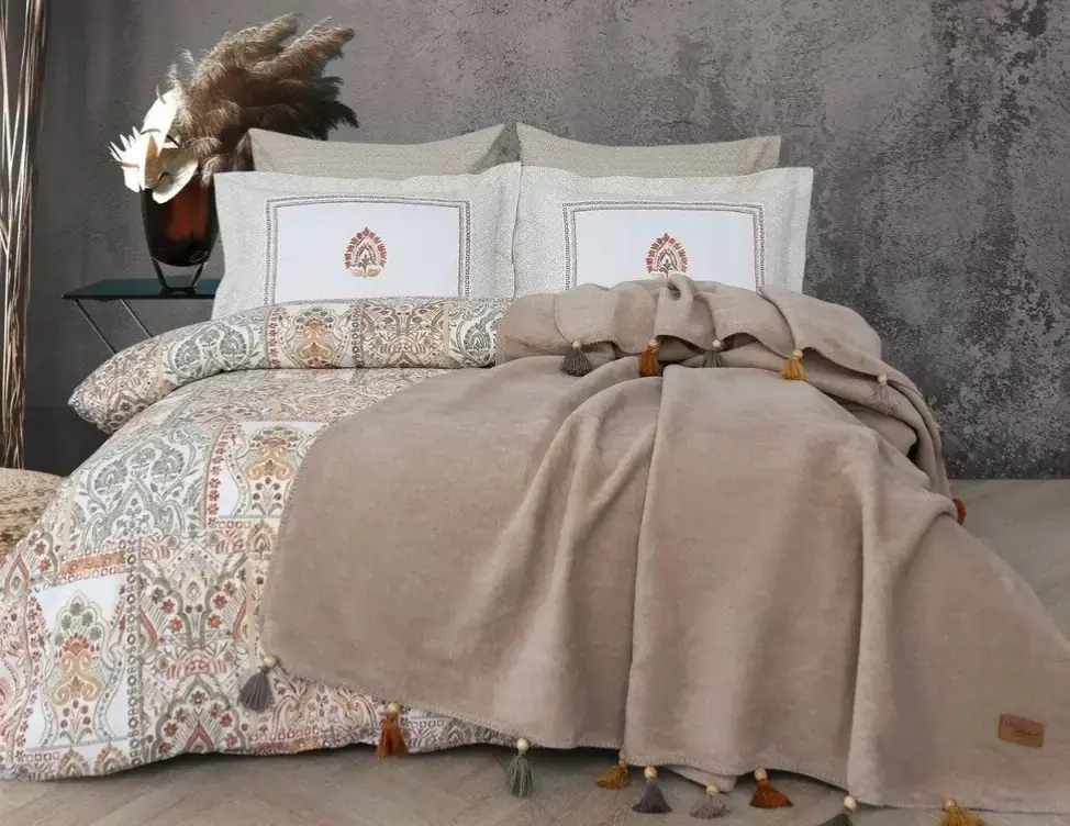 SAHARA ÇİFT KİŞİLİK PAMUK BATTANİYELİ NEVRESİM TAKIMI BEJ