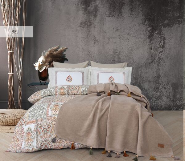 SAHARA ÇİFT KİŞİLİK PAMUK BATTANİYELİ NEVRESİM TAKIMI BEJ
