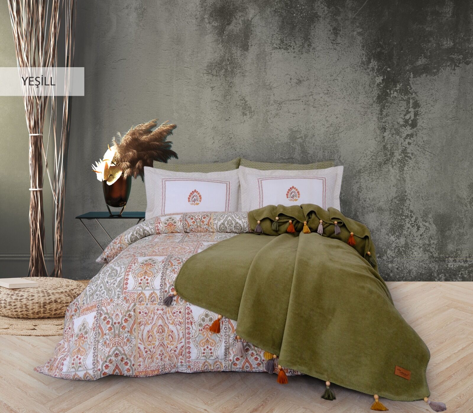 SAHARA ÇİFT KİŞİLİK PAMUK BATTANİYELİ NEVRESİM TAKIMI YEŞİL