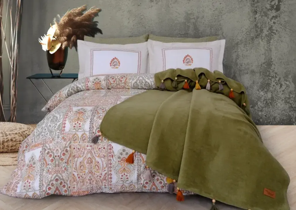 SAHARA ÇİFT KİŞİLİK PAMUK BATTANİYELİ NEVRESİM TAKIMI YEŞİL