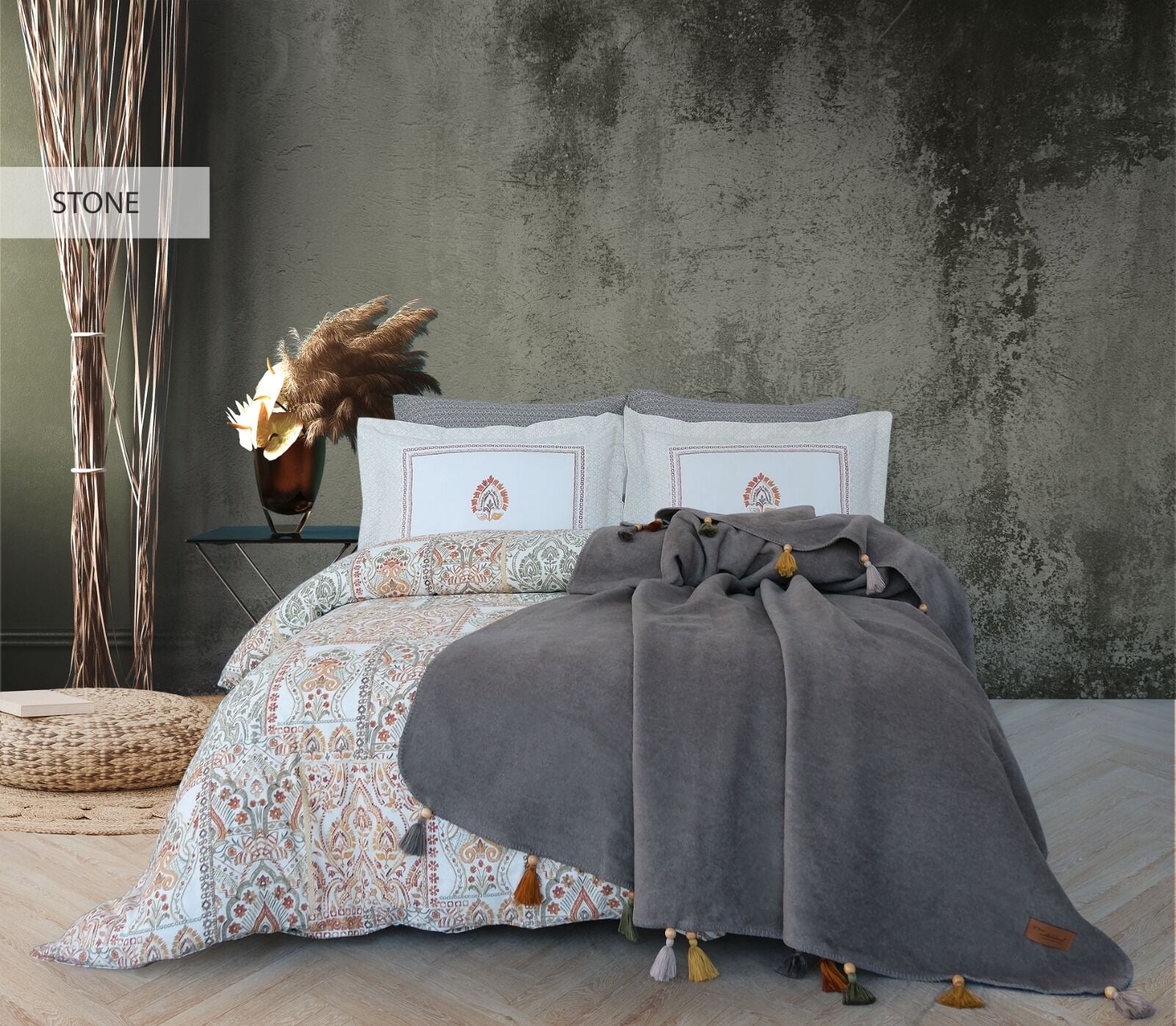 SAHARA ÇİFT KİŞİLİK PAMUK BATTANİYELİ NEVRESİM TAKIMI STONE