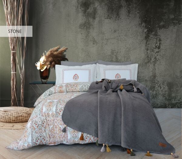 SAHARA ÇİFT KİŞİLİK PAMUK BATTANİYELİ NEVRESİM TAKIMI STONE