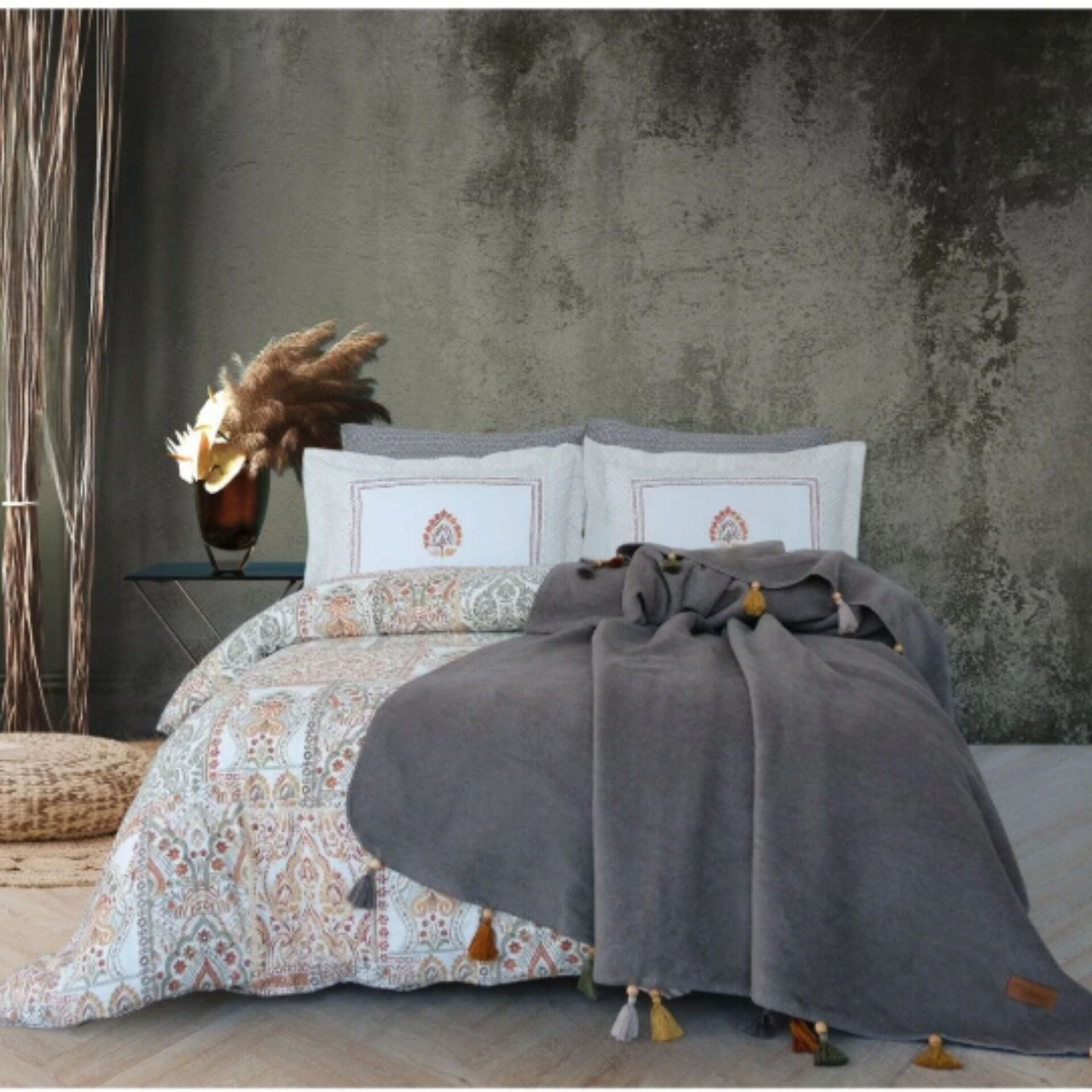 SAHARA ÇİFT KİŞİLİK PAMUK BATTANİYELİ NEVRESİM TAKIMI STONE