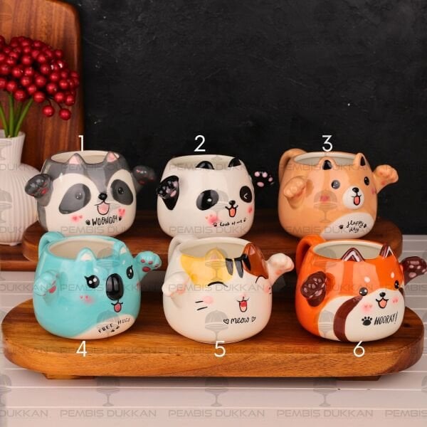 1 ADET KUCAKLAYAN HAYVAN FİGÜRLÜ SERAMİK KUPA (MODEL SEÇİN)