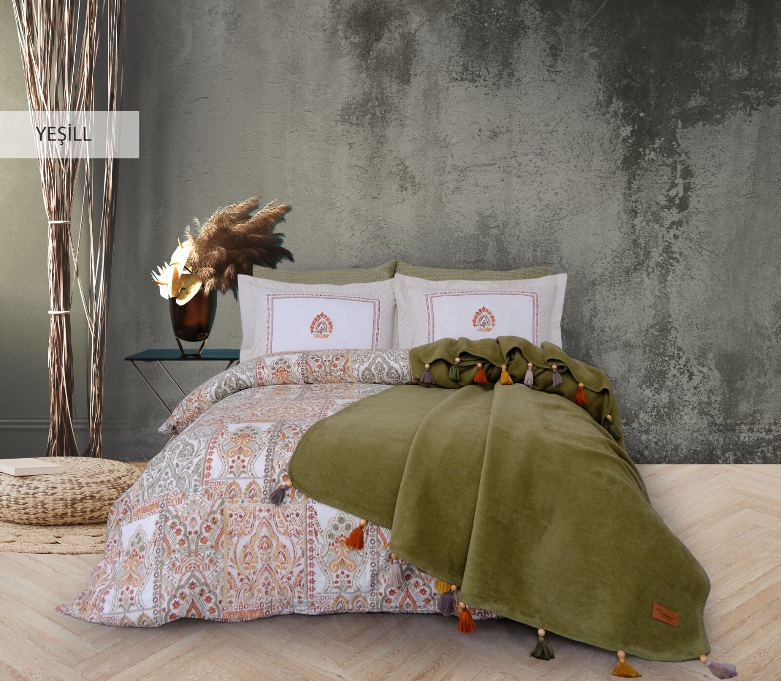 SAHARA TEK KİŞİLİK PAMUK BATTANİYELİ NEVRESİM TAKIMI YEŞİL