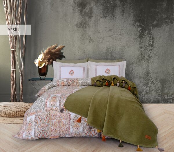 SAHARA TEK KİŞİLİK PAMUK BATTANİYELİ NEVRESİM TAKIMI YEŞİL